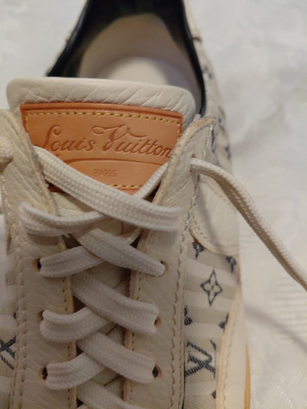 Louis Vuitton Sneakers Monogram Canvas & Leather Striped Ivory 36.5 - Picture 9 of 16